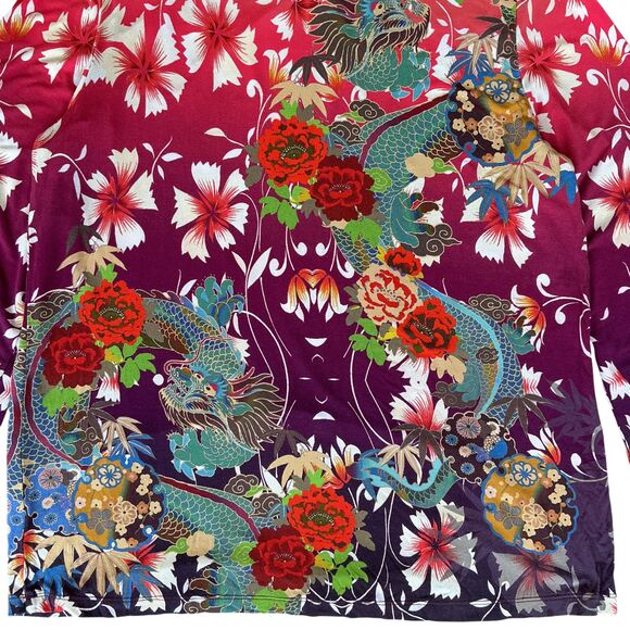 Johnny Was Adalena Kimono Sleeve Tee Women Size M Asian Dragon Floral Print $130 - Picture 13 of 16
